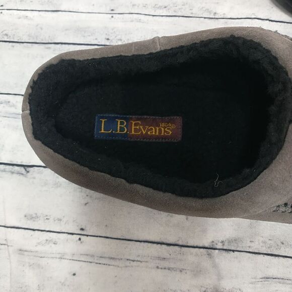 LB EVANS EDMONTON GRAY MEN'S SZ 12 LEATHER SLIPPERS 7530 FAUX FUR. - Picture 3 of 9